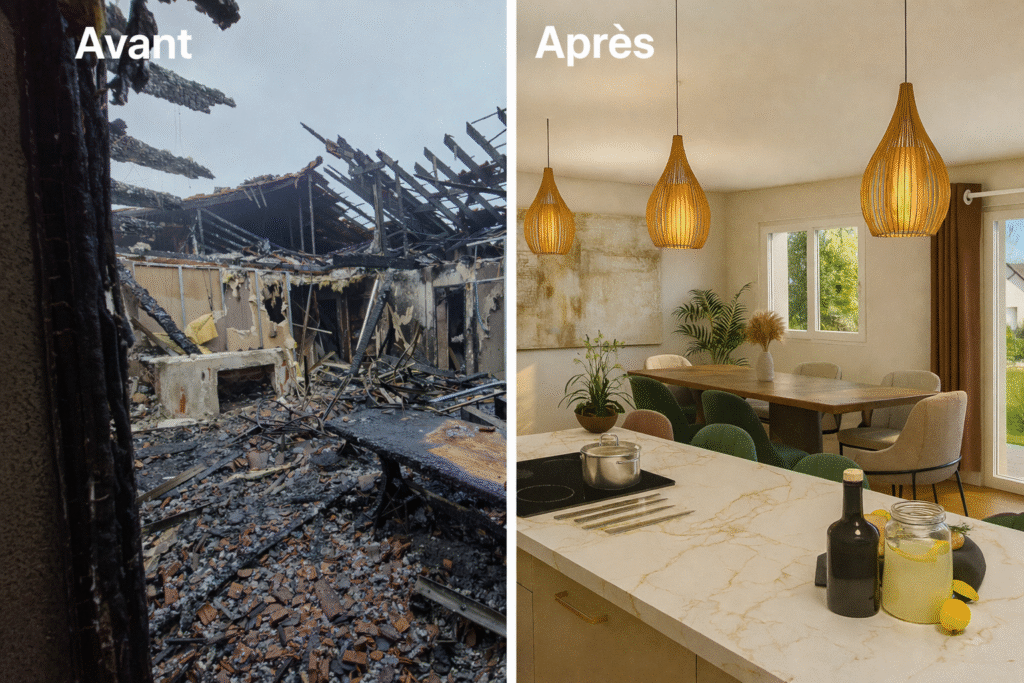renovation-maison-apres-incendie-salon-cuisine-moderne.jpg Rénovation après incendie d'une maison : vue avant-après du salon et de la cuisine moderne